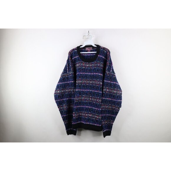 Vintage 90s Coogi Style Mens 3XLT Ed Bassmaster Rainbow Textured Knit Sweater